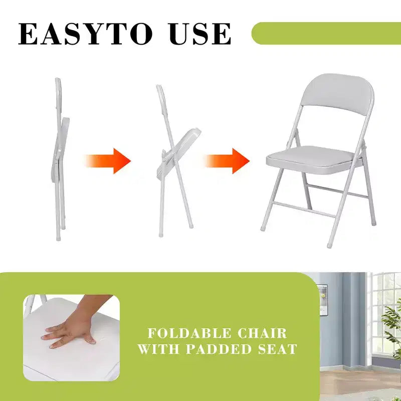 SUGIFT Lot de 4 Chaises Pliantes avec Sièges Rembourrés, Structure en Métal avec Assise et Dossier en Cuir PU, Capacité 158 kg, Blanc
