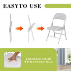 SUGIFT Lot de 4 Chaises Pliantes avec Sièges Rembourrés, Structure en Métal avec Assise et Dossier en Cuir PU, Capacité 158 kg, Blanc