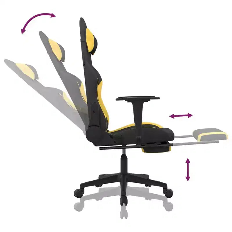 vidaXL Gaming Chair with Footrest, Black and Yellow, Fabric