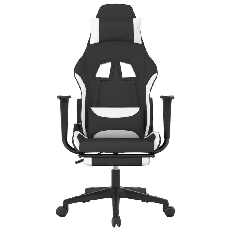 vidaXL - Fauteuil de massage gamer en tissu noir et blanc réglable avec repose-pieds - Fauteuil de jeu de style moderne idéal pour les joueurs