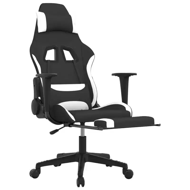 vidaXL - Fauteuil de massage gamer en tissu noir et blanc réglable avec repose-pieds - Fauteuil de jeu de style moderne idéal pour les joueurs