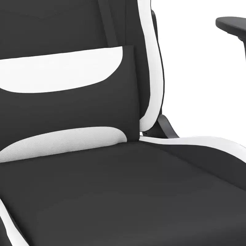 vidaXL - Fauteuil de massage gamer en tissu noir et blanc réglable avec repose-pieds - Fauteuil de jeu de style moderne idéal pour les joueurs