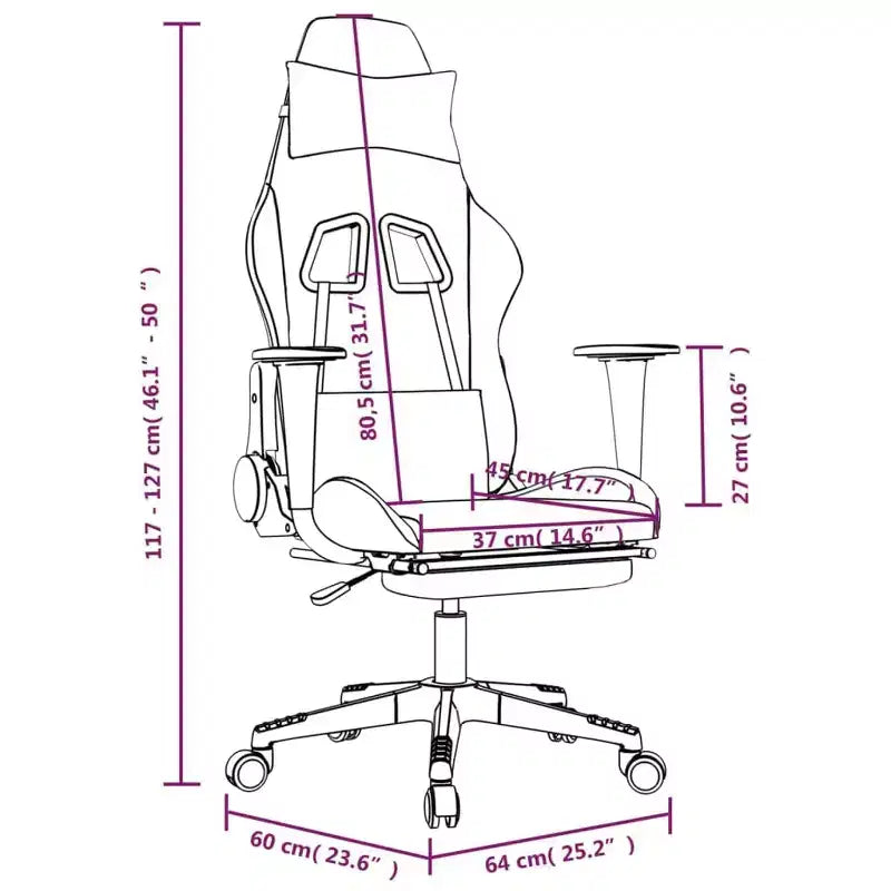 vidaXL - Fauteuil de massage gamer en tissu noir et blanc réglable avec repose-pieds - Fauteuil de jeu de style moderne idéal pour les joueurs