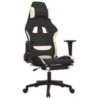 vidaXL Chaise de massage gaming avec repose-pieds, noir et crème, tissu