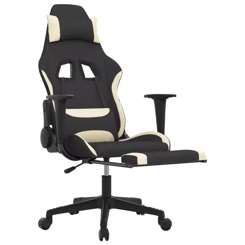 vidaXL Chaise de massage gaming avec repose-pieds, noir et crème, tissu