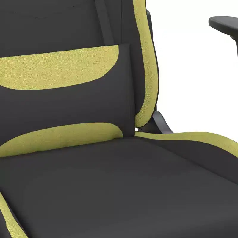 vidaXL Chaise de jeu massante avec repose-pieds, noir et vert clair, tissu