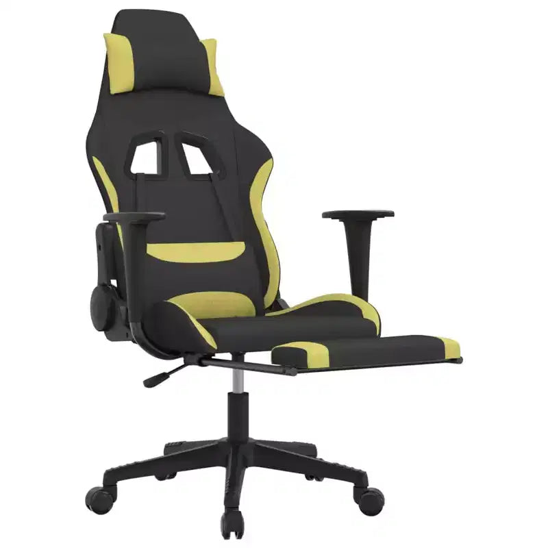 vidaXL Gaming Chair with Footrest, Black and Light Green, Fabric