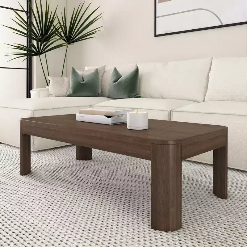 Plank+Beam Solid Wood 48 Modern Rectangular Coffee Table, Coffee Table for Living Room