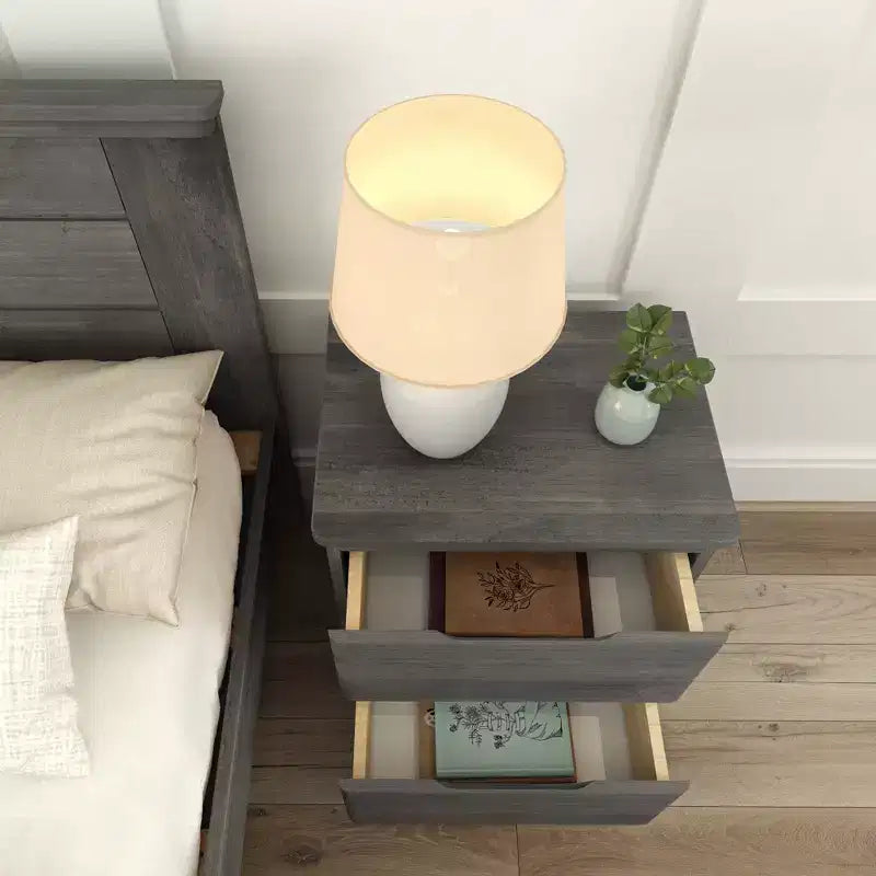 Commode à 2 tiroirs en bois massif, style ferme moderne, avec poteaux et poutres