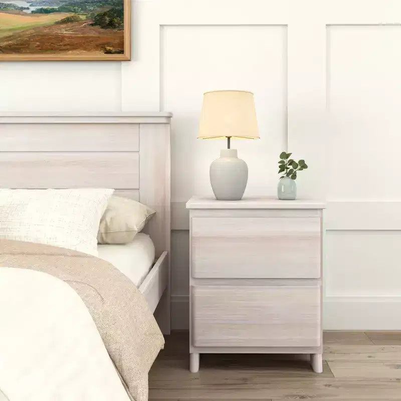 Commode à 2 tiroirs en bois massif, style ferme moderne, avec poteaux et poutres