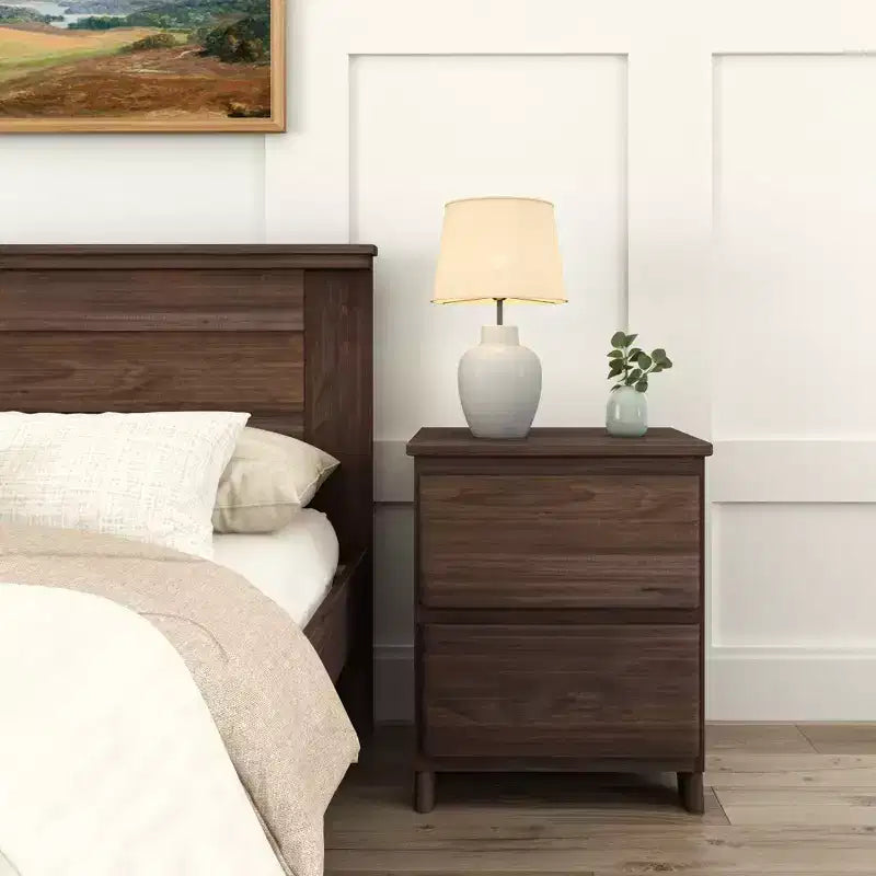 Commode à 2 tiroirs en bois massif, style ferme moderne, avec poteaux et poutres