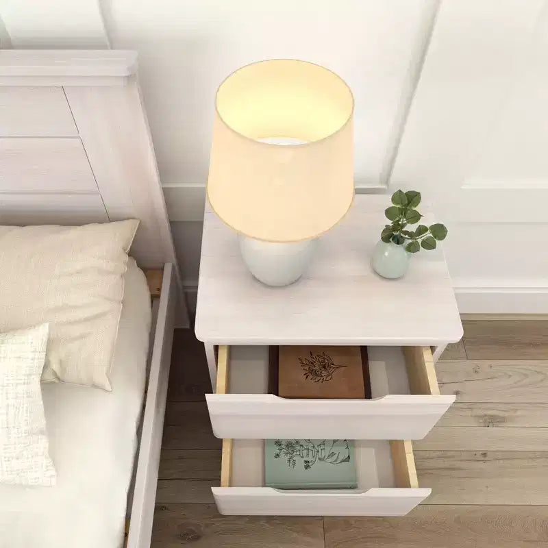 Commode à 2 tiroirs en bois massif, style ferme moderne, avec poteaux et poutres
