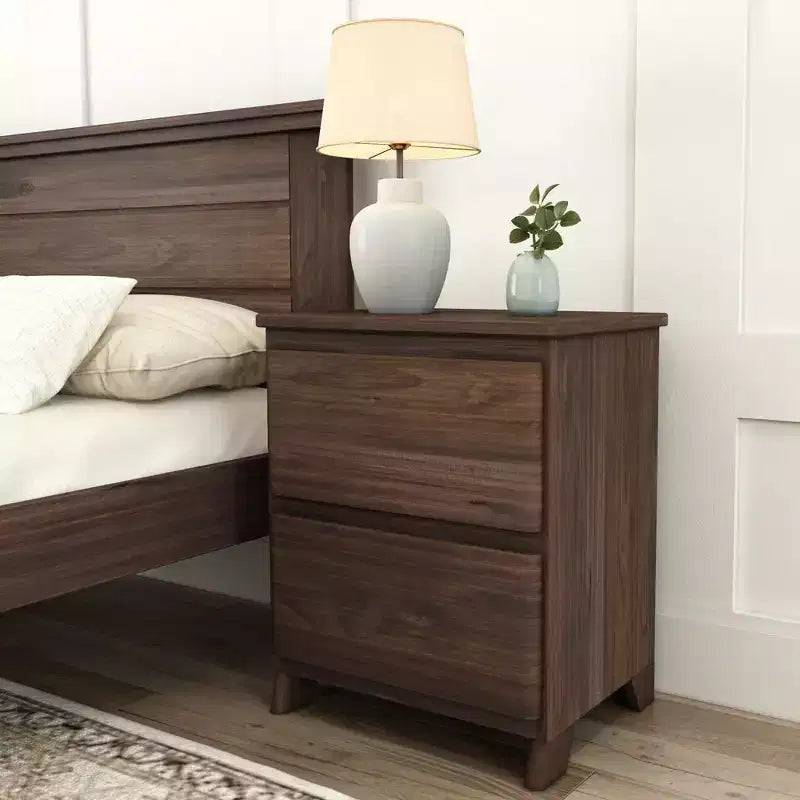 Commode à 2 tiroirs en bois massif, style ferme moderne, avec poteaux et poutres