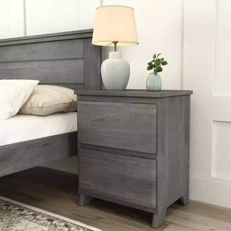 Commode à 2 tiroirs en bois massif, style ferme moderne, avec poteaux et poutres