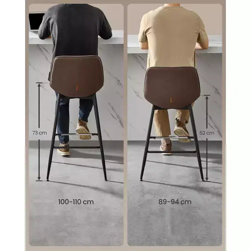 Lot de 2 tabourets de bar, tabourets de bar hauteur comptoir avec dossier, dossier ergonomique, cuir synthétique, pieds en métal