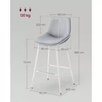 Lot de 2 tabourets de bar, tabourets de bar hauteur comptoir avec dossier, dossier ergonomique, cuir synthétique, pieds en métal