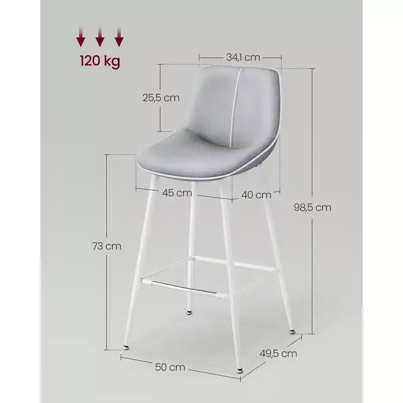 Lot de 2 tabourets de bar, tabourets de bar hauteur comptoir avec dossier, dossier ergonomique, cuir synthétique, pieds en métal