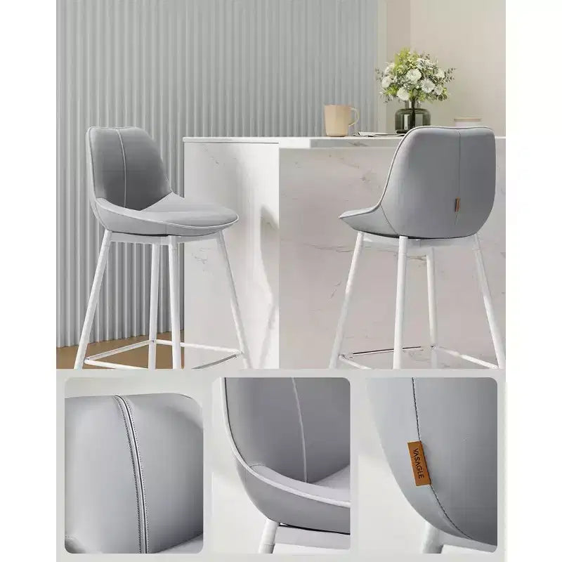 Lot de 2 tabourets de bar, tabourets de bar hauteur comptoir avec dossier, dossier ergonomique, cuir synthétique, pieds en métal