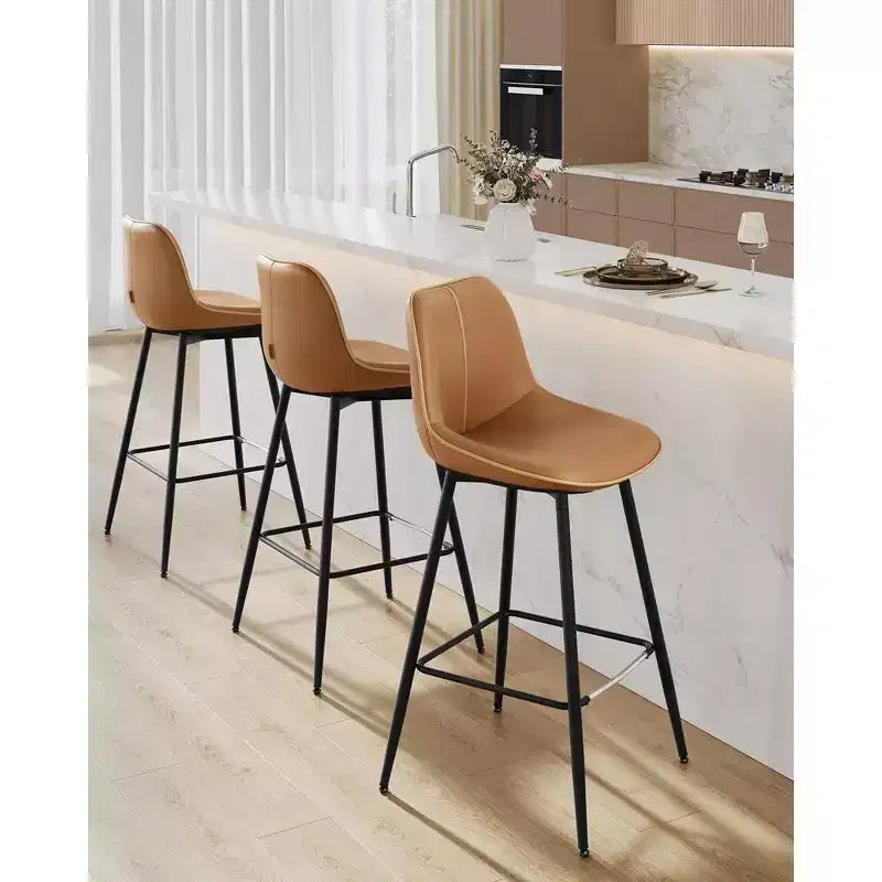Lot de 2 tabourets de bar, tabourets de bar hauteur comptoir avec dossier, dossier ergonomique, cuir synthétique, pieds en métal