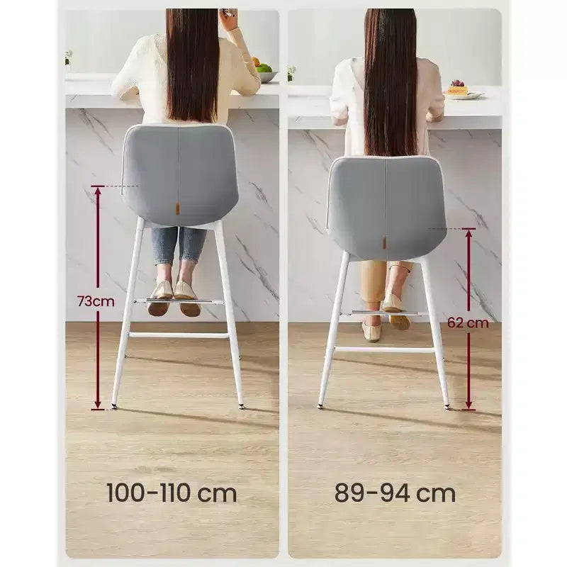 Lot de 2 tabourets de bar, tabourets de bar hauteur comptoir avec dossier, dossier ergonomique, cuir synthétique, pieds en métal
