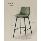 Lot de 2 tabourets de bar, tabourets de bar hauteur comptoir avec dossier, dossier ergonomique, cuir synthétique, pieds en métal