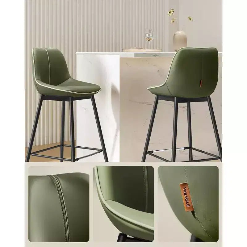 Lot de 2 tabourets de bar, tabourets de bar hauteur comptoir avec dossier, dossier ergonomique, cuir synthétique, pieds en métal