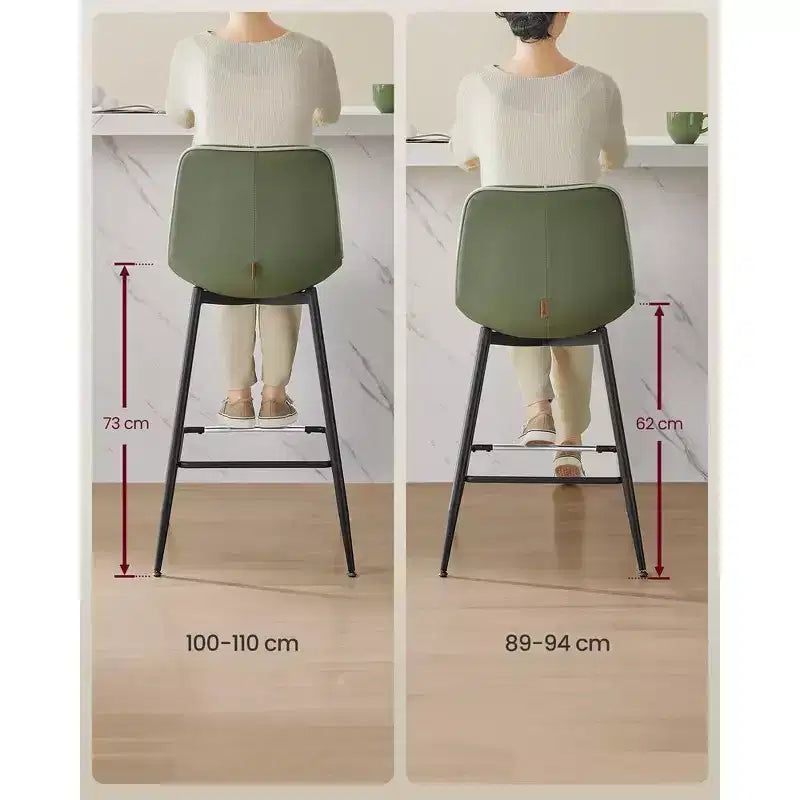 Lot de 2 tabourets de bar, tabourets de bar hauteur comptoir avec dossier, dossier ergonomique, cuir synthétique, pieds en métal