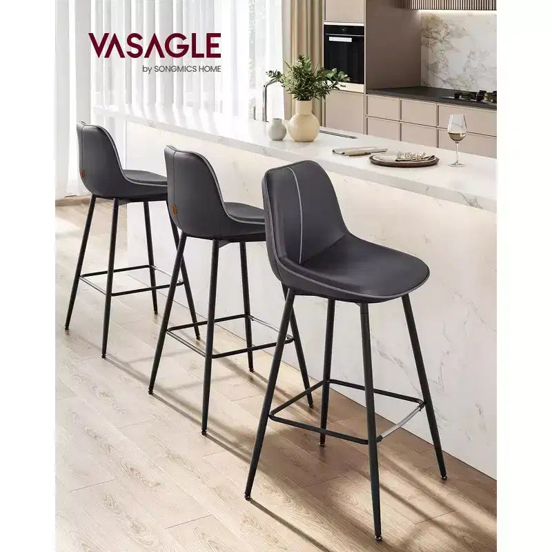 Lot de 2 tabourets de bar, tabourets de bar hauteur comptoir avec dossier, dossier ergonomique, cuir synthétique, pieds en métal