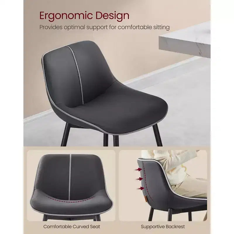 Lot de 2 tabourets de bar, tabourets de bar hauteur comptoir avec dossier, dossier ergonomique, cuir synthétique, pieds en métal