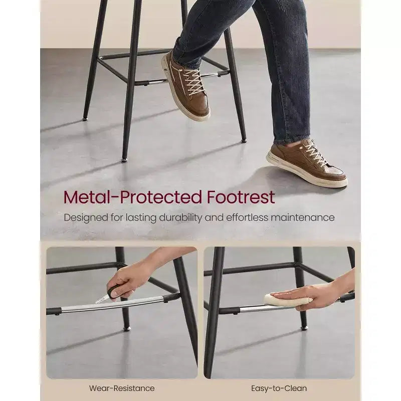Lot de 2 tabourets de bar, tabourets de bar hauteur comptoir avec dossier, dossier ergonomique, cuir synthétique, pieds en métal