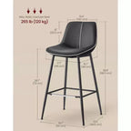 Lot de 2 tabourets de bar, tabourets de bar hauteur comptoir avec dossier, dossier ergonomique, cuir synthétique, pieds en métal