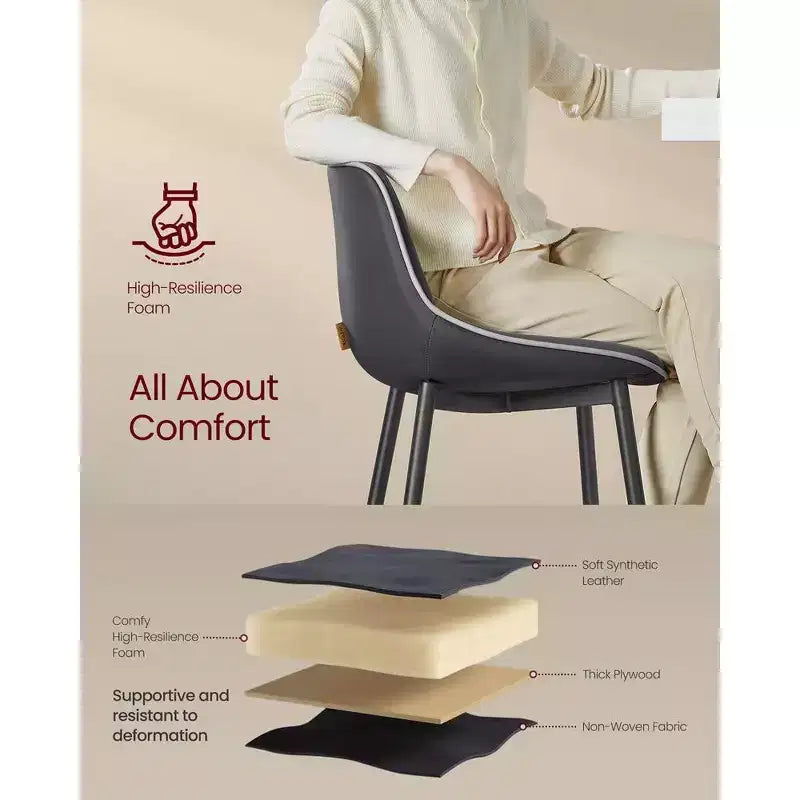 Lot de 2 tabourets de bar, tabourets de bar hauteur comptoir avec dossier, dossier ergonomique, cuir synthétique, pieds en métal