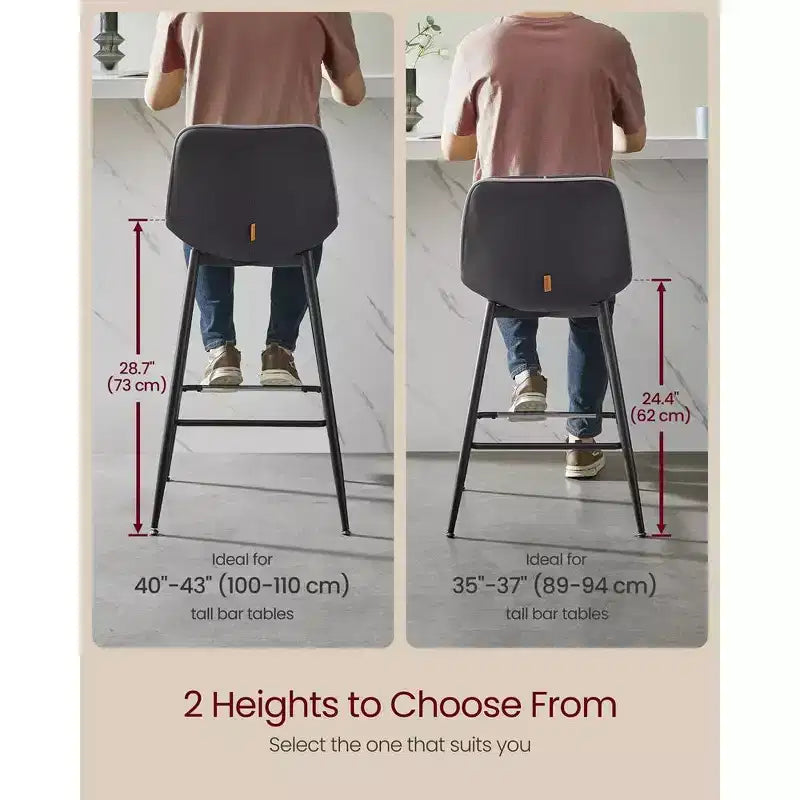 Lot de 2 tabourets de bar, tabourets de bar hauteur comptoir avec dossier, dossier ergonomique, cuir synthétique, pieds en métal
