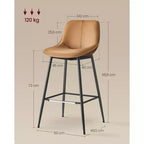Lot de 2 tabourets de bar, tabourets de bar hauteur comptoir avec dossier, dossier ergonomique, cuir synthétique, pieds en métal