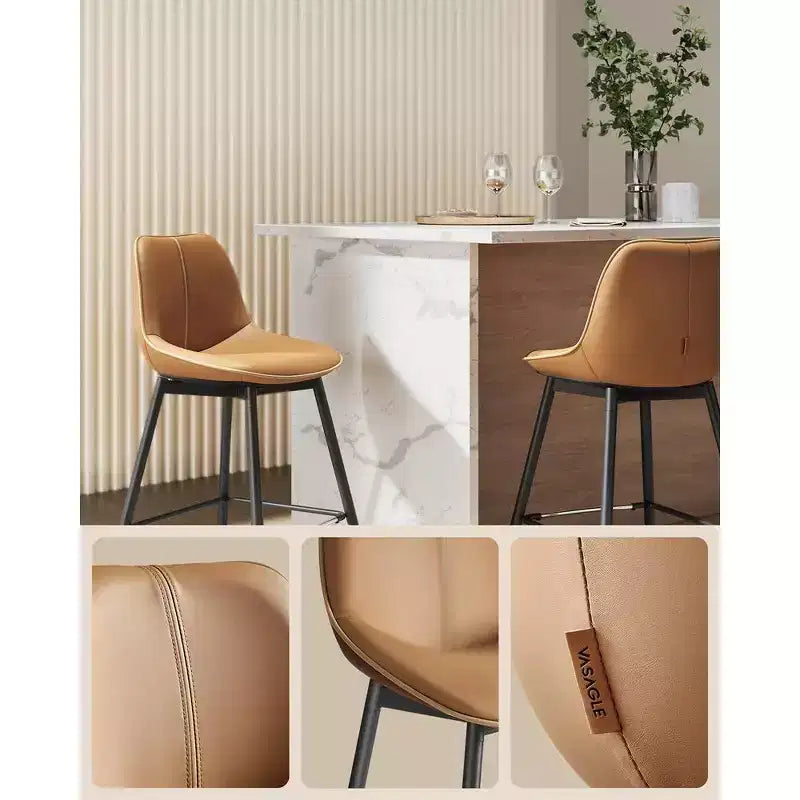 Lot de 2 tabourets de bar, tabourets de bar hauteur comptoir avec dossier, dossier ergonomique, cuir synthétique, pieds en métal