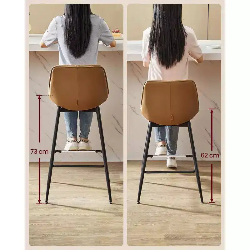 Lot de 2 tabourets de bar, tabourets de bar hauteur comptoir avec dossier, dossier ergonomique, cuir synthétique, pieds en métal