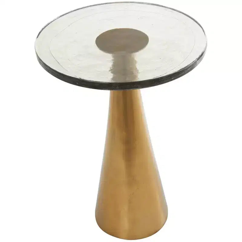 Table d'appoint cône géométrique en aluminium Olivia & May avec plateau en verre texturé 61 cm