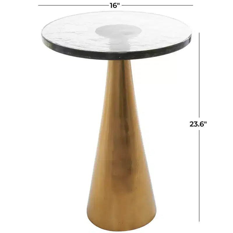 Table d'appoint cône géométrique en aluminium Olivia & May avec plateau en verre texturé 61 cm