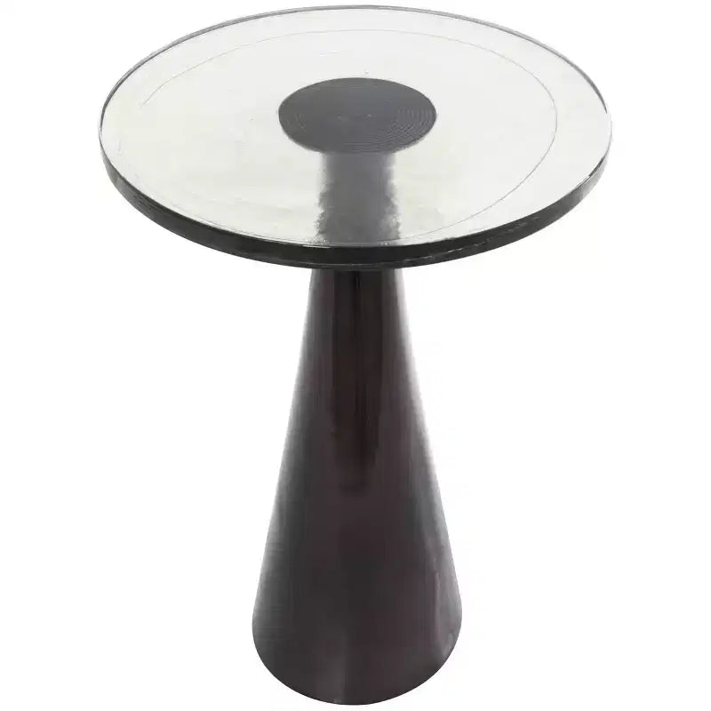 Table d'appoint cône géométrique en aluminium Olivia & May avec plateau en verre texturé 61 cm