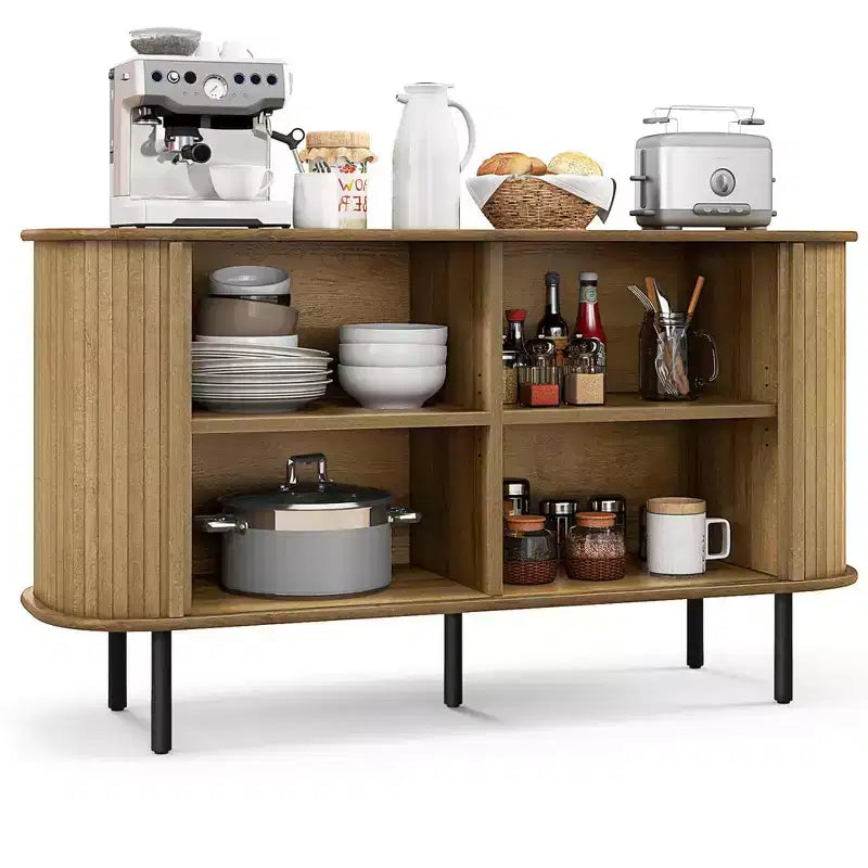 Costway 47 Sideboard Buffet Cabinet with Sliding Tambour Doors Adjustable Shelves Oak
