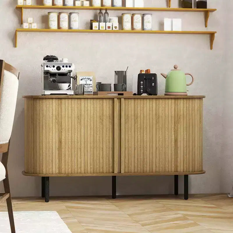 Buffet bahut Costway 47 avec portes coulissantes à tambour et étagères réglables en chêne