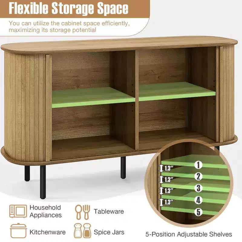 Buffet bahut Costway 47 avec portes coulissantes à tambour et étagères réglables en chêne
