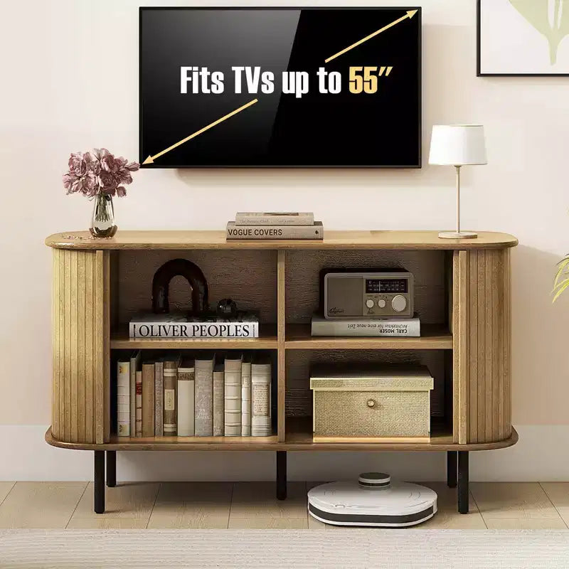 Buffet bahut Costway 47 avec portes coulissantes à tambour et étagères réglables en chêne