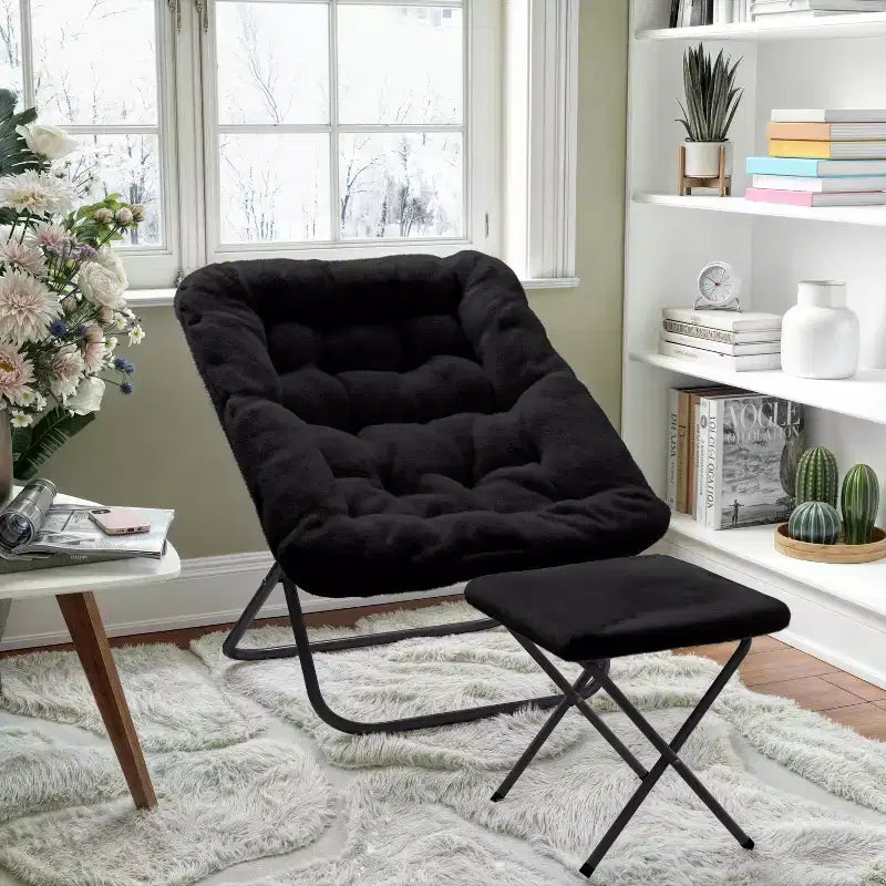 Fauteuil soucoupe pliant et repose-pieds rembourrés surdimensionnés portables Flash Furniture Archer pour dortoir ou chambre à coucher
