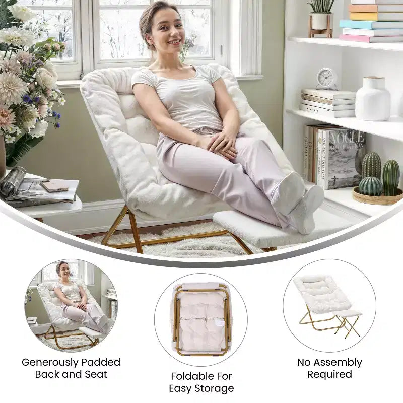 Fauteuil soucoupe pliant et repose-pieds rembourrés surdimensionnés portables Flash Furniture Archer pour dortoir ou chambre à coucher