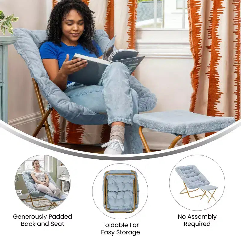 Fauteuil soucoupe pliant et repose-pieds rembourrés surdimensionnés portables Flash Furniture Archer pour dortoir ou chambre à coucher
