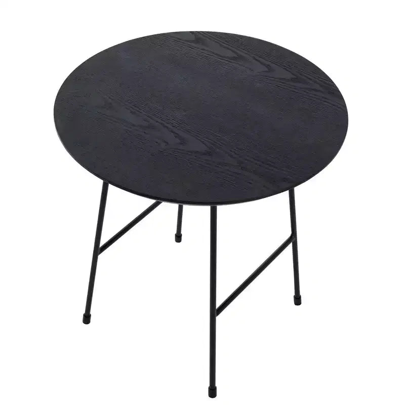 Table d'appoint ronde LeisureMod Rossmore en placage de bois - Cadre en acier noir