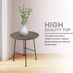 Table d'appoint ronde LeisureMod Rossmore en placage de bois - Cadre en acier noir