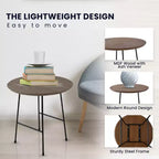 Table d'appoint ronde LeisureMod Rossmore en placage de bois - Cadre en acier noir
