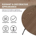 Table d'appoint ronde LeisureMod Rossmore en placage de bois - Cadre en acier noir